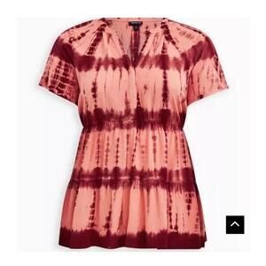 Torrid Tie Dye Flowy Tunic Top Blouse 3x Boho Babydoll Casual V-neck